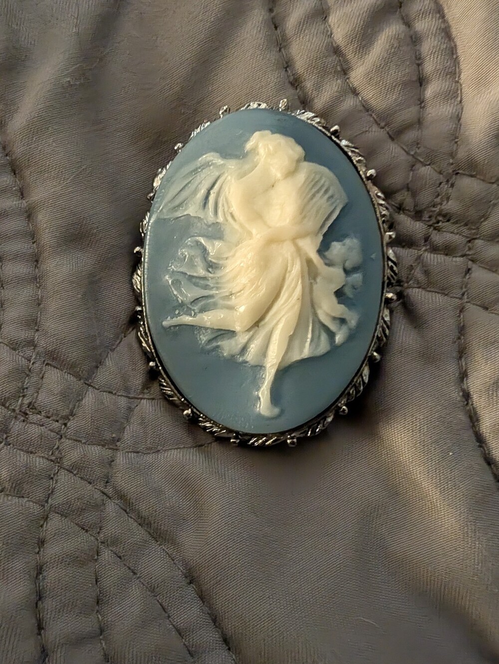 Blue and Ivory Cameo Brooch